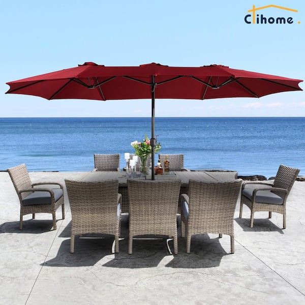 15 ft. Outdoor Market Umbrella in Red, Double Air Vent, Iron Base, 133 sq. ft. Shade, Durable