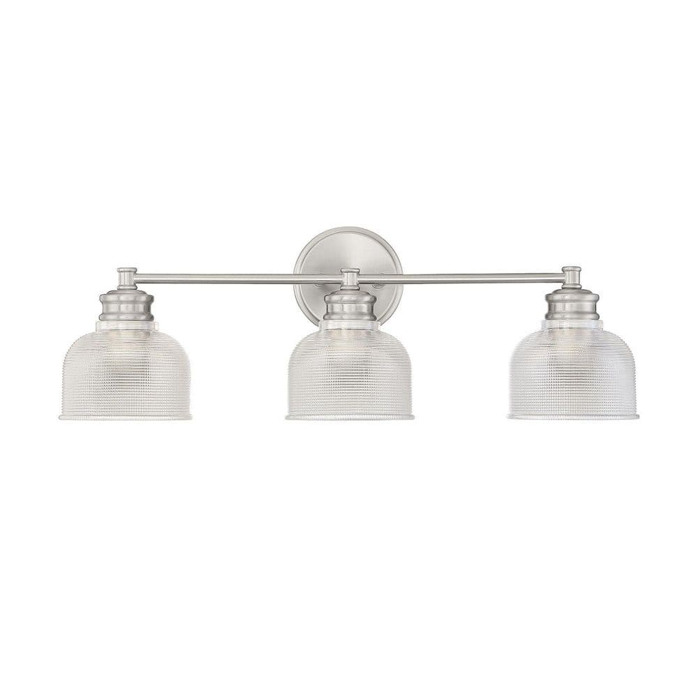 Brushed Nickel 3-Light Vanity Light with Clear Glass Shades