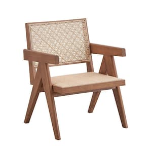 Brown Rattan Armchair with Open Style Backrest