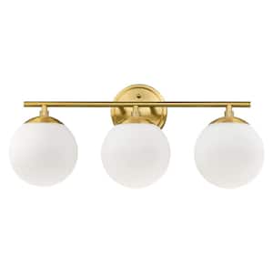 21.97 in. 3 Light Indoor Gold Vanity Lights With Glass Shade