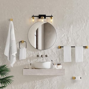Liam 23.25 in. 3-Light Vanity Light with Bathroom Hardware Accessory Set, Oil Rubbed Bronze/Gold Painting (5-Piece)