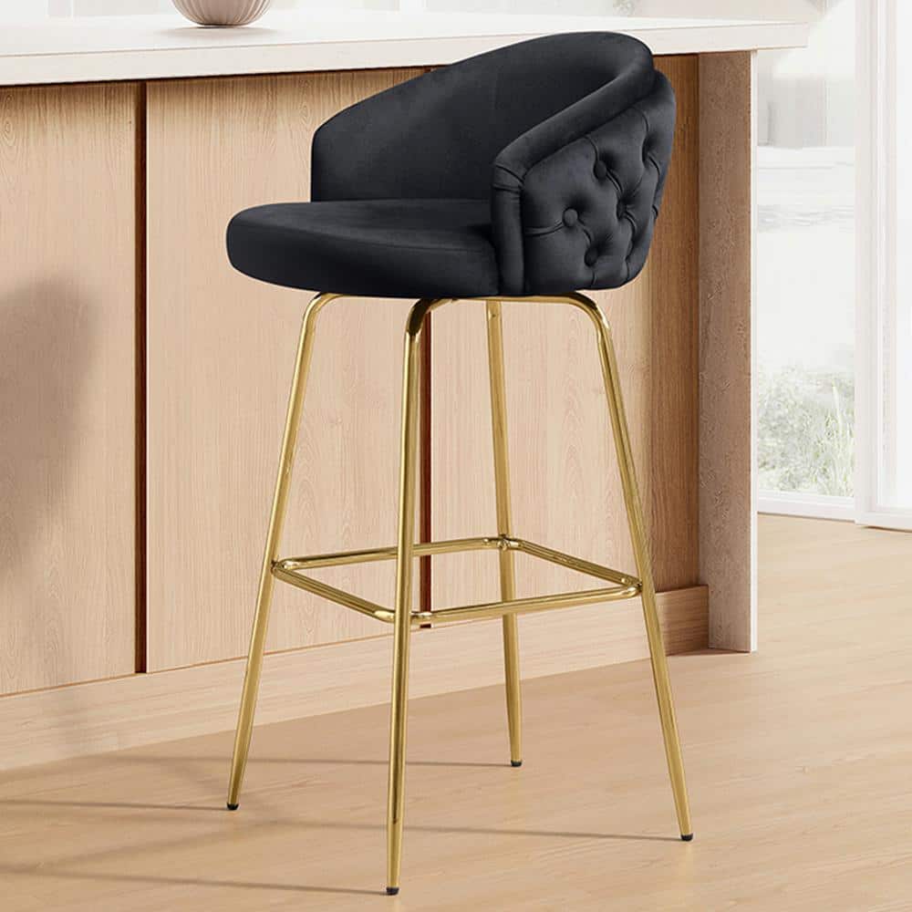 Modern Black Seat Height 30.52 in Fabric Swivel Counter Stools with Metal Frame