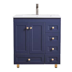 30 in. W x 18 in. D x 33 in. H Single Bathroom Vanity in Blue with White Ceramic Sink and Top