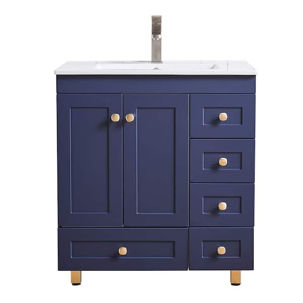 VAPSINT 30 in. W x 18 in. D x 33 in. H Single Bathroom Vanity in Blue with White Ceramic Sink and Top