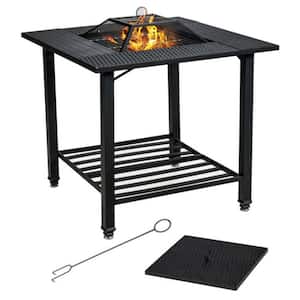 31 in. Black Outdoor Fire Pit Dining Table with Cooking BBQ Grate