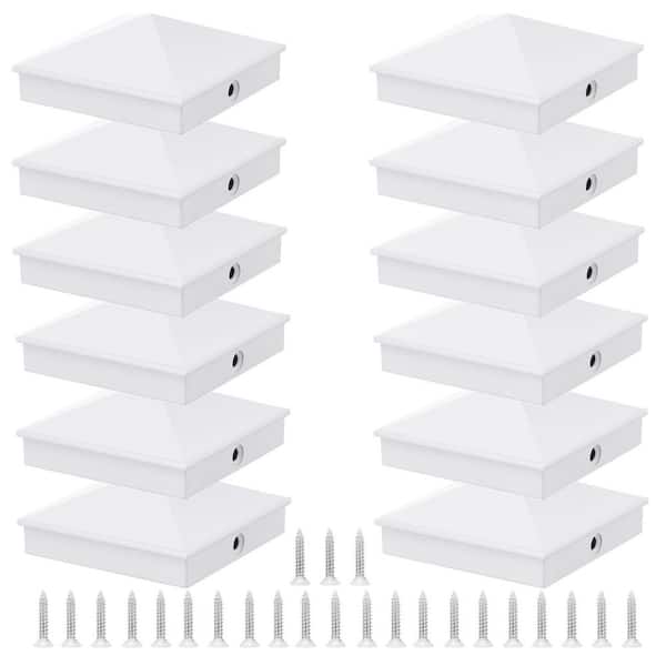3.5 in. x 3.5 in. Matte Black Aluminum Pyramid Fences Post Caps for 4 in. x 4 in. Top Rail Wood Posts, White (12-Pack)