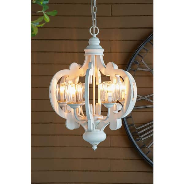 French Cottage Series 6-Light White Distressed Clear Glass Shade Round Chandelier for Dining Room