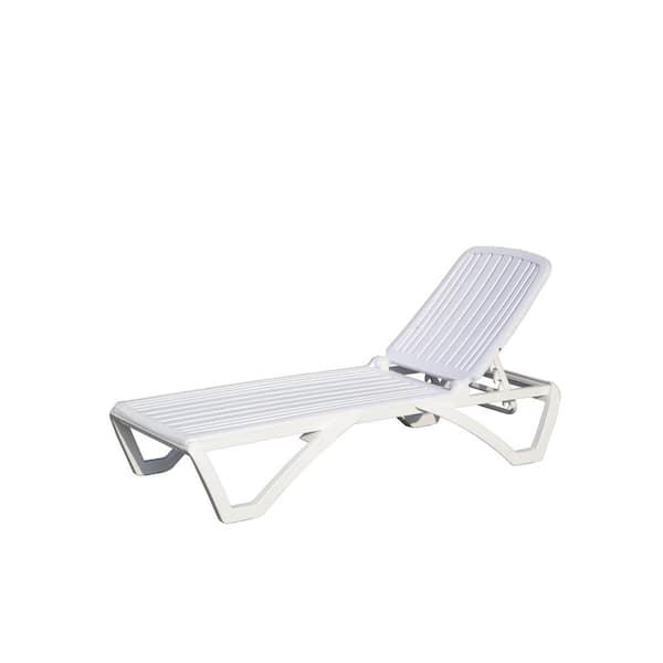 Zeus & Ruta 1-Piece White Plastic Outdoor Chaise Lounge Pool Lounge Chair with Adjustable Backrest for Garden, Balcony, Backyard