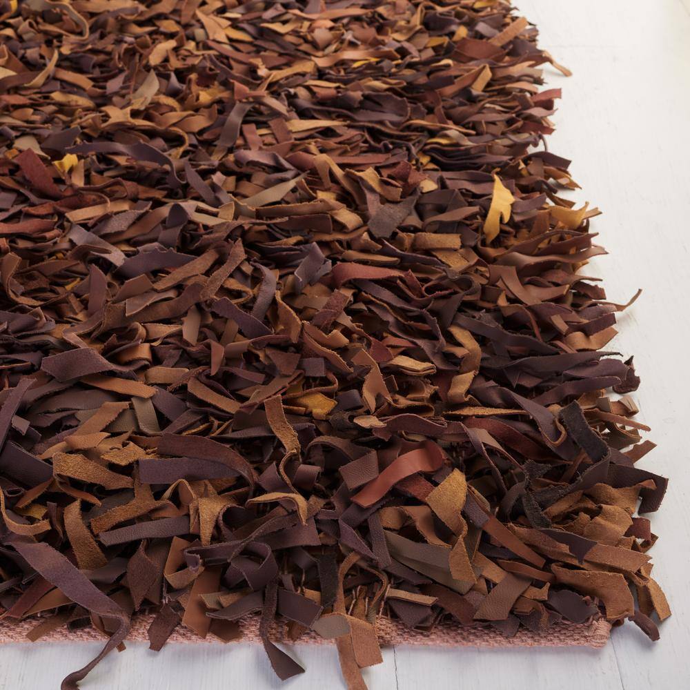 Saddle Brown Genuine Leather Shag Area Rug 3' x 5'