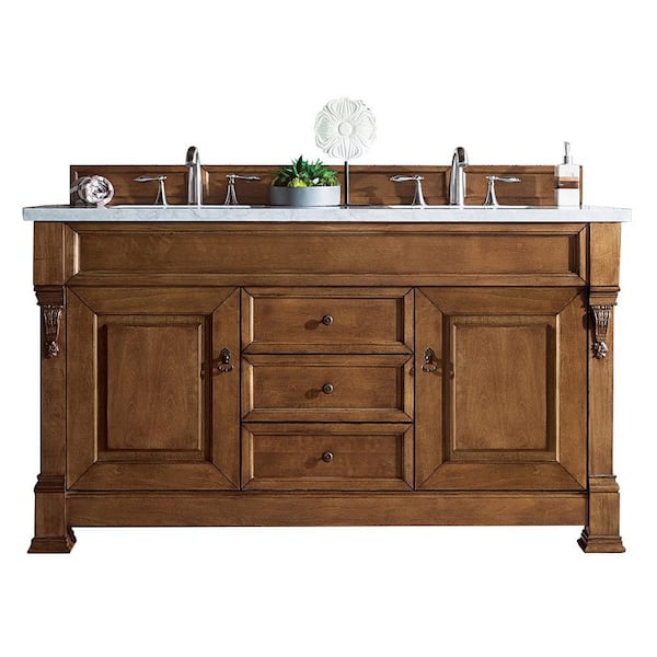 James Martin Vanities Brookfield 60 in. W x 23.5 in. D x 34.3 in. H Bath Double Vanity in Country Oak with Solid Surface Top in Arctic Fall