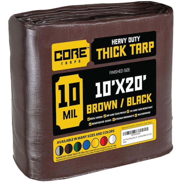 CORE TARPS 10 ft. x 20 ft. Brown/Black 10 Mil Heavy Duty Polyethylene Tarp, Waterproof, UV Resistant, Rip and Tear Proof