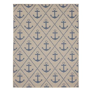 Flatweave Royal Blue Anchor 8 ft. x 10 ft. Indoor/Outdoor Area Rug