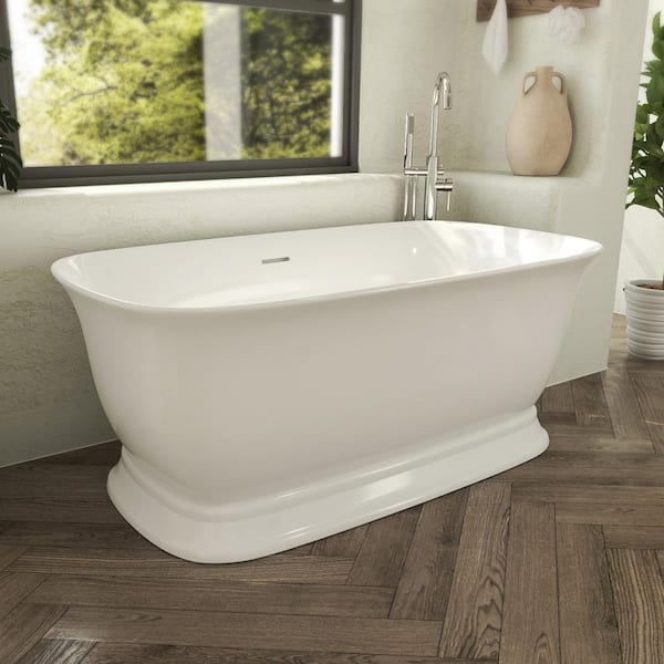 Ascend 59 in. x 31.5 in. Acrylic Freestanding Soaking Bathtub in White with Center Drain in White