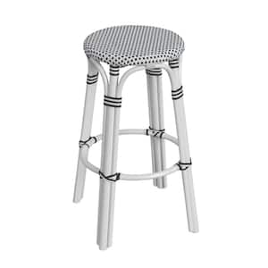 Tobias 30 in. White and Black Dot Backless Round Rattan Bar Stool