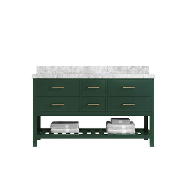 Willow Collections Parker 60 in. W x 22 in. D x 36 in. H Double Sink Bath Vanity in Lafayette Green with 2 in. Carrara Marble Top