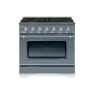 Classico 36" 5.2 cu. ft. 6-Burners Freestanding Dual Fuel Range Gas Stove and Electric Oven, Blue/Grey with Chrome Trim