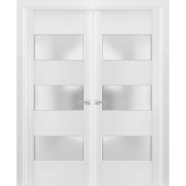 56 in. x 84 in. White Finished Universal/Reversible Frosted Glass Solid Wood Assembly Required Interior Door Kit