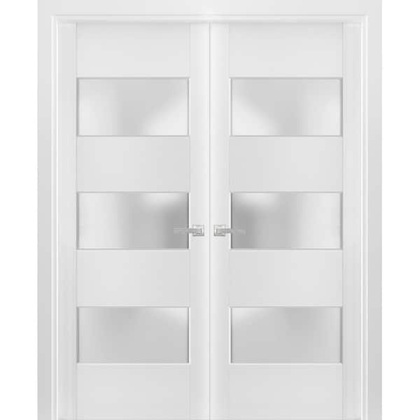 Sartodoors 72 in. x 96 in. Single Panel White Finished Pine Wood Double French Door with Hardware