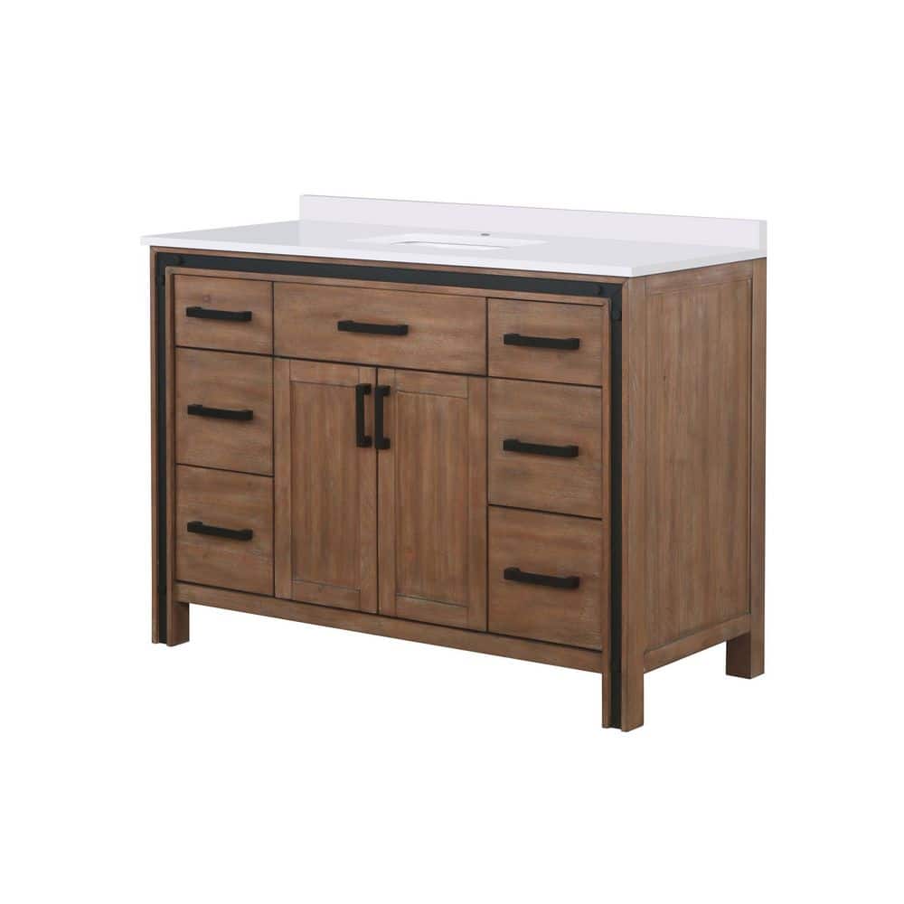 Ziva 48" Rustic Barnwood Single Sink Bathroom Vanity with White Quartz Top