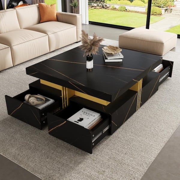【年末までお値下げ中！】ROSY COFFEE TABLE Nestfair 43.3 in. W Glossy Black Square MDF Coffee Table with 4