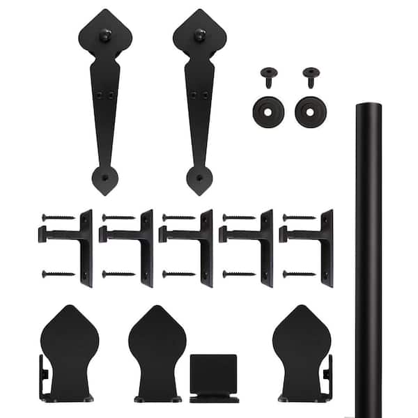 Unbranded 96 in. Spade Black Sliding Barn Door Round Track and Hardware Kit