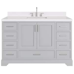 Stafford 54 in. W x 22 in. D x 36 in. H Single Sink Freestanding Bath Vanity in Grey with Carrara White Quartz Top