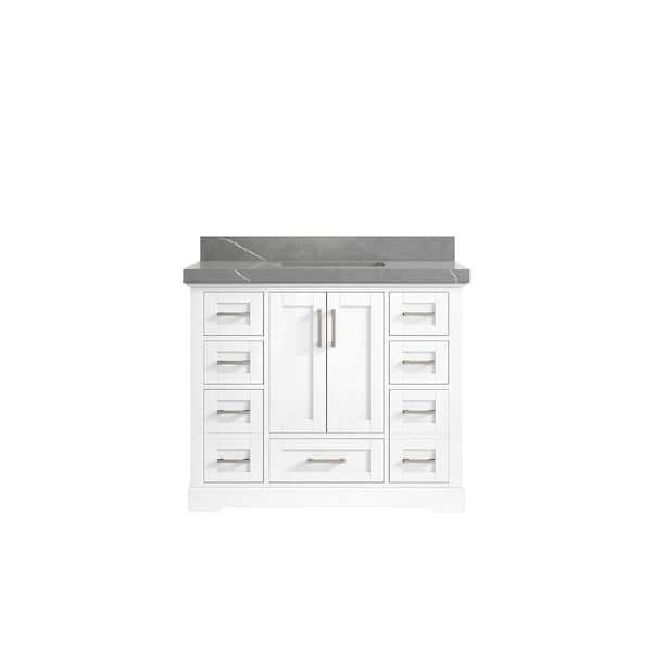 Willow Collections Boston 42 in. W x 22 in. D x 36 in. H Bath Vanity in White with 2" Piatra Quartz Top
