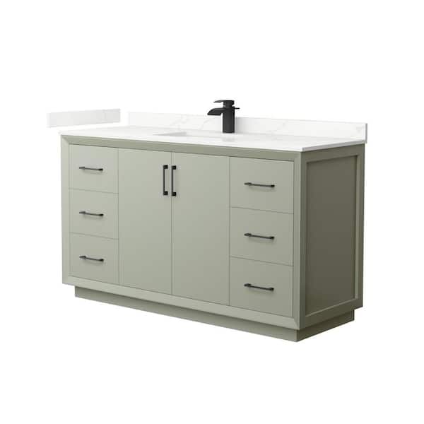 Wyndham Collection Strada 60 in. W x 22 in. D x 35 in. H Single Bath Vanity in Light Green with Giotto Quartz Top