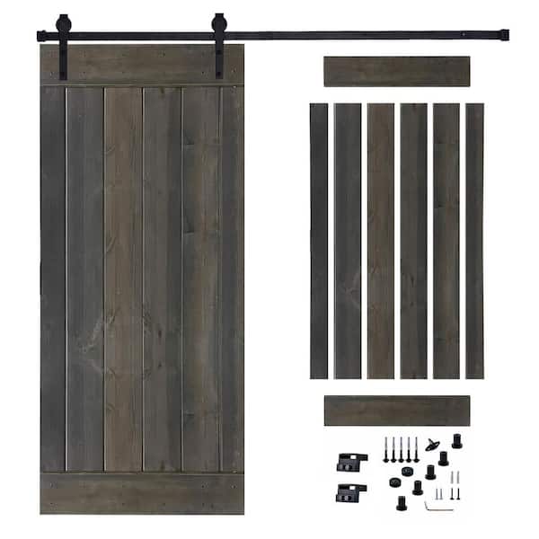 Akicon 30 in. x 84 in. Espresso Painted Wood Sliding Door with Hardware Kit, Pre-Drilled Ready to Assemble
