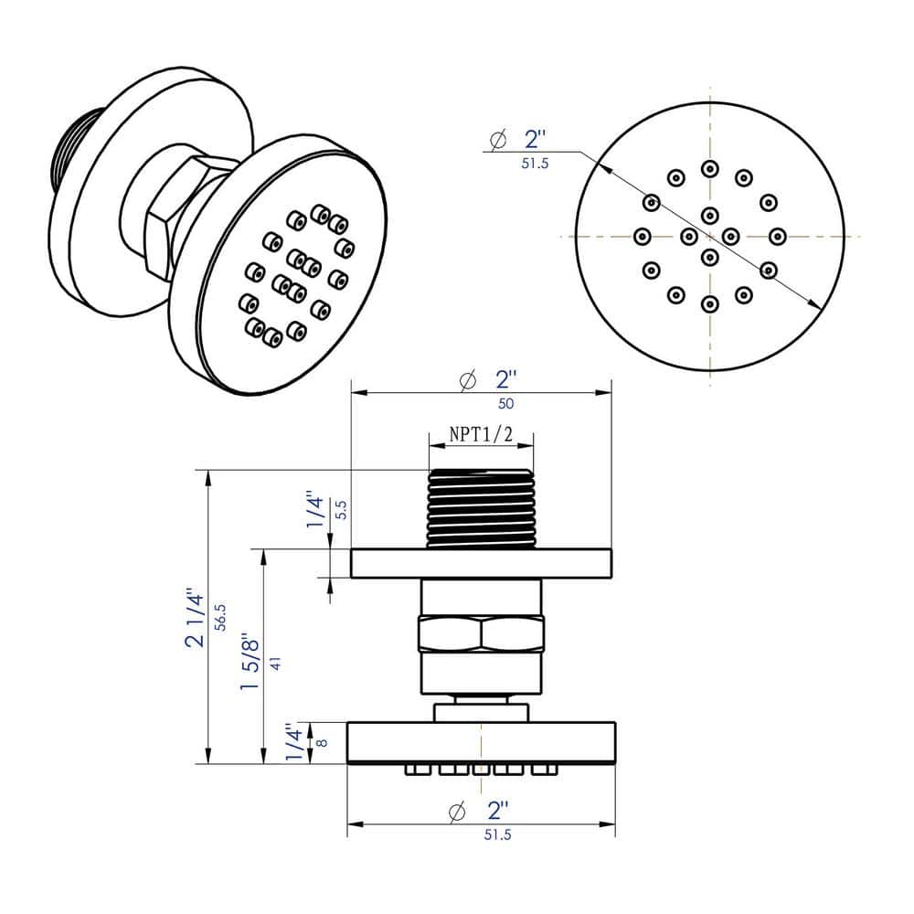 Brushed Nickel Round Adjustable Shower Body Spray