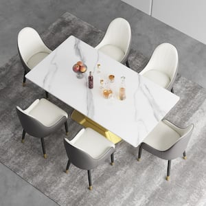 70.86 in. Gold Modern Rectangle Sintered Stone Tabletop Dining Table With Stainless Steel Base (Seats 8)