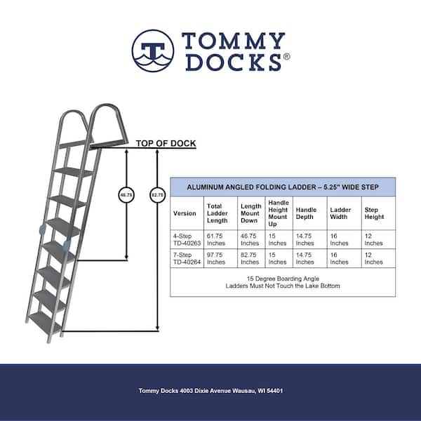 7-Rung 16 Wide Aluminum Angled Folding Dock Ladder : Tommy Docks