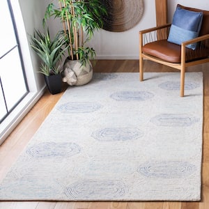 Abstract Ivory/Blue 6 ft. x 6 ft. Abstract Geometric Square Area Rug