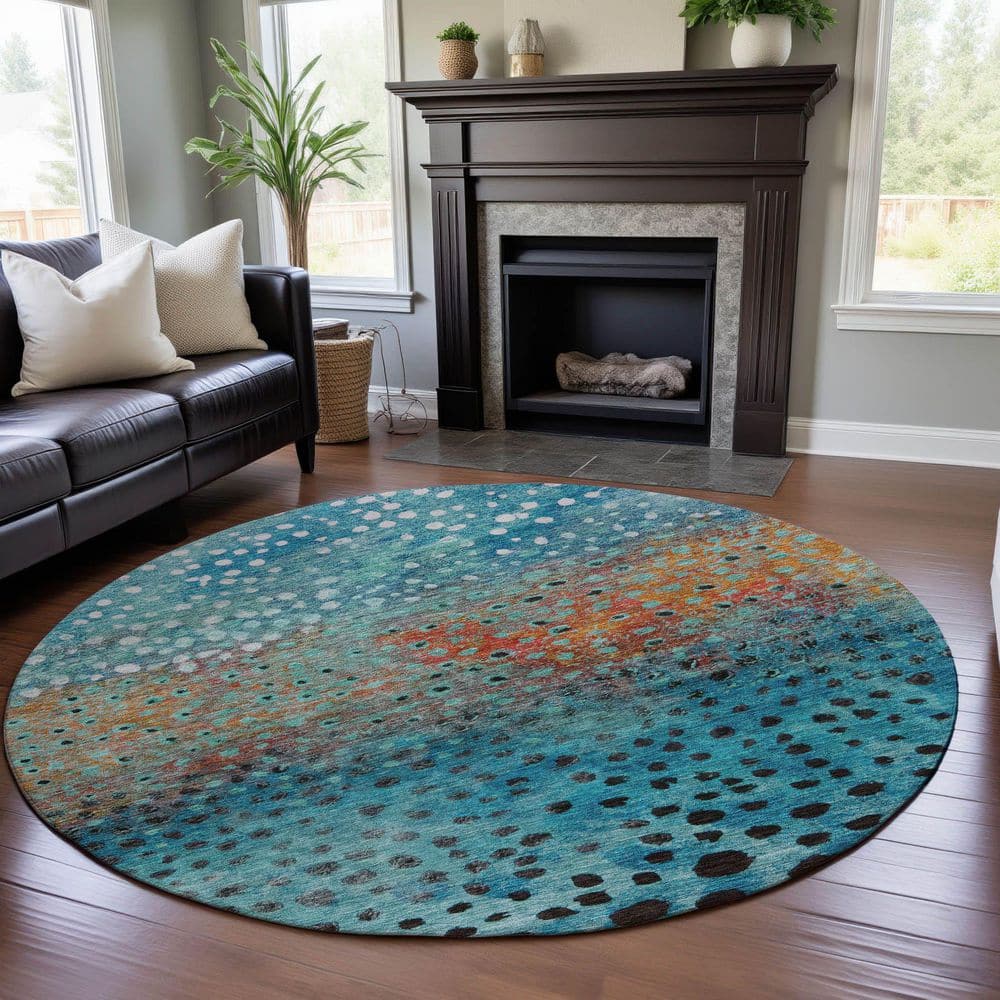Mayfield Premium Machine Washable Abstract AMF1074 Blue 8 ft. x 8 ft. Round Rug price history on PriceWatchPro