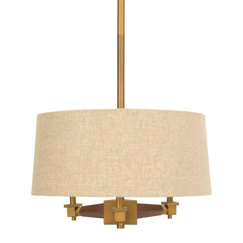 Gold and Wood LED Drum Pendant Light, 20.3"