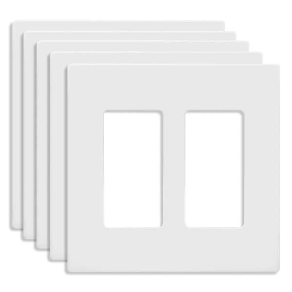 ENERLITES White 2-Gang, Decorator/Rocker, Plastic Polycarbonate, Screwless Wall Plate (5-Pack)