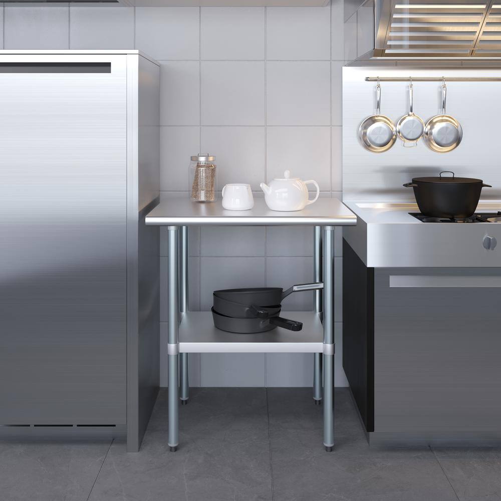 30" Stainless Steel Utility Table with Undershelf and Galvanized Legs