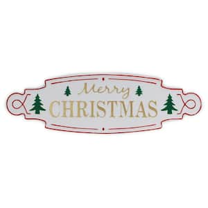 36 in. x 11 in. White, Green, Red and Red Merry Christmas Metal Wall Art 1-Piece