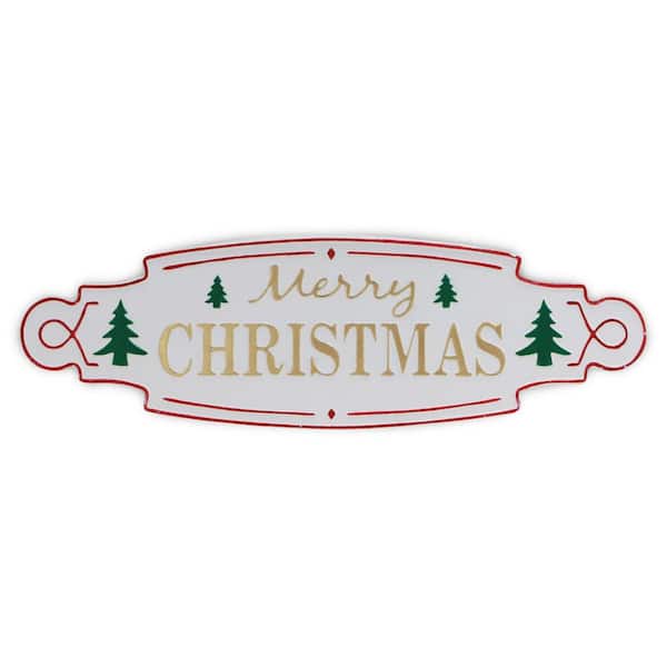 36 in. x 11 in. White, Green, Red and Red Merry Christmas Metal Wall Art 1-Piece