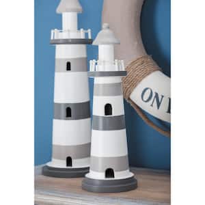 13 in. x 4 in. Gray Wood Coastal Light House Sculpture