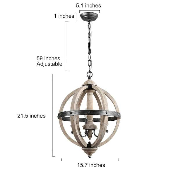 LNC Rustic Solid Wood Globe Chandelier with Brushed Black