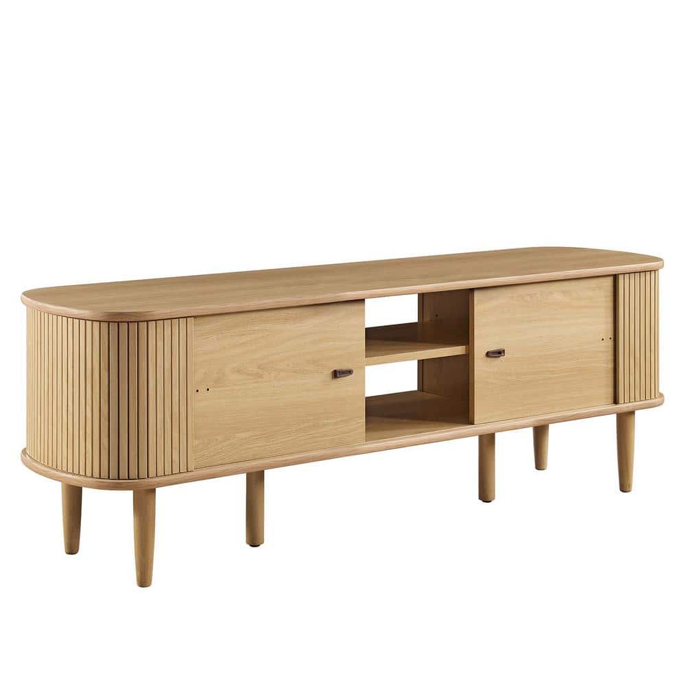 Contour Oak 55" Mid-Century Modern TV Stand with Cabinets