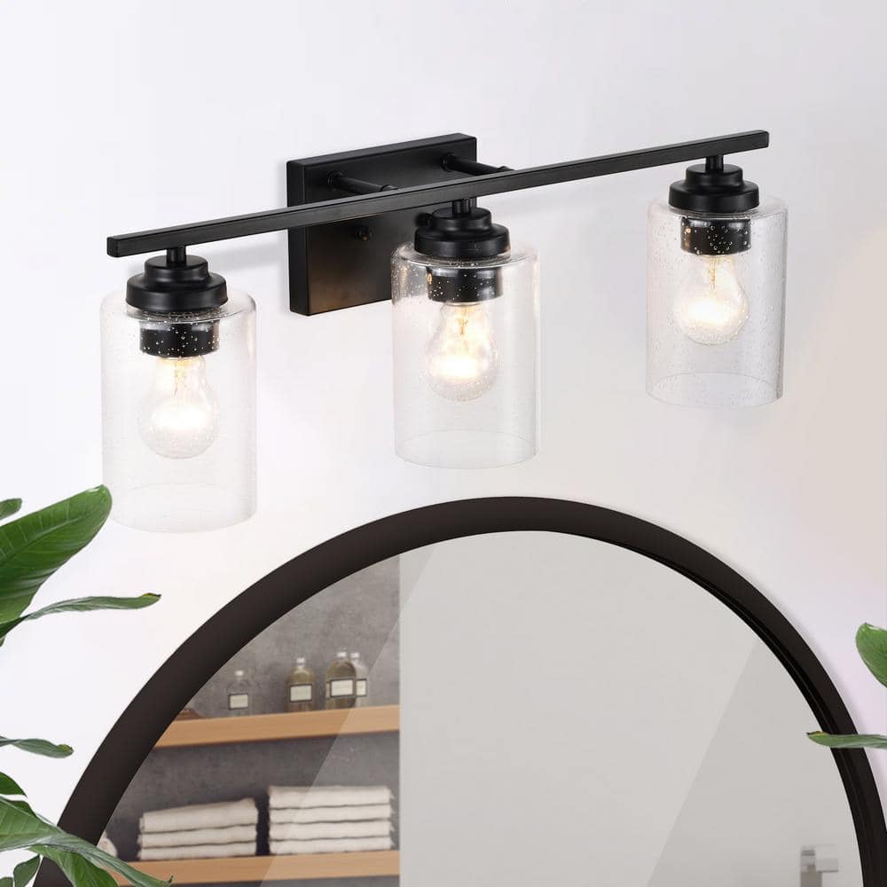 22 in. 3-Light Matte Black Vanity Light with Seedy Glass price history on PriceWatchPro