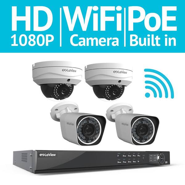 LaView 8-Channel Full HD IP Indoor/Outdoor Wi-Fi Surveillance 2TB NVR System (2) 1080p Bullet and (2) Dome Cameras