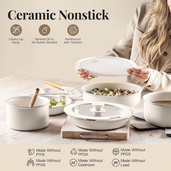Gotham Steel 18 Piece Aluminum Ceramic Nonstick Detachable Handle