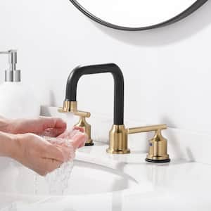 8 in. Widespread Double Handle High Arc Bathroom Faucet in Gold and Black
