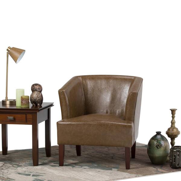 Simpli Home Longford Saddle Brown Bonded Leather Arm Chair