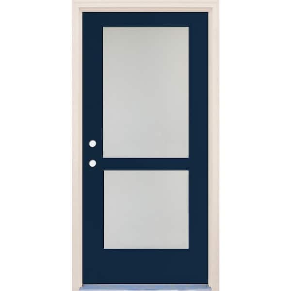 Builders Choice 36 in. x 80 in. Right-Hand/Inswing 2 Lite Satin Etch Glass Indigo Painted Fiberglass Prehung Front Door w/4-9/16" Frame
