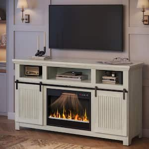 Farmhouse 61 in. Freestanding Electric Fireplace TV Stand fits TV up to 65 in. with Remote Control in White