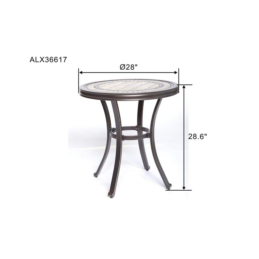 Claire and Barry 28'' Round Brown Aluminum Tile-Top Bistro Table